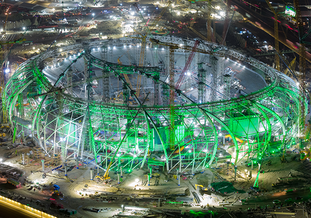 Aramco Stadium night construction